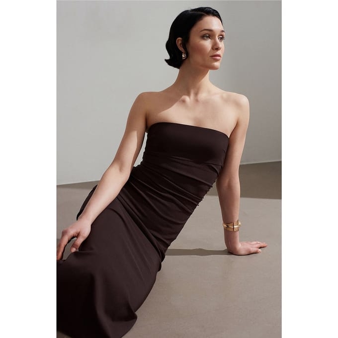 Strapless Bodycon Midi-jurk met Split