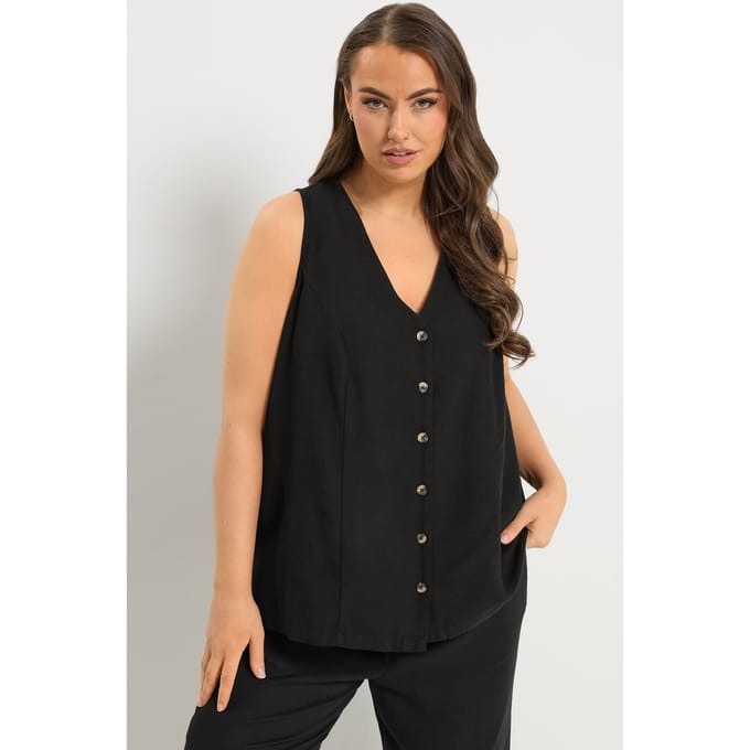 Yours Zwart Linnen Gilet Size 50-52