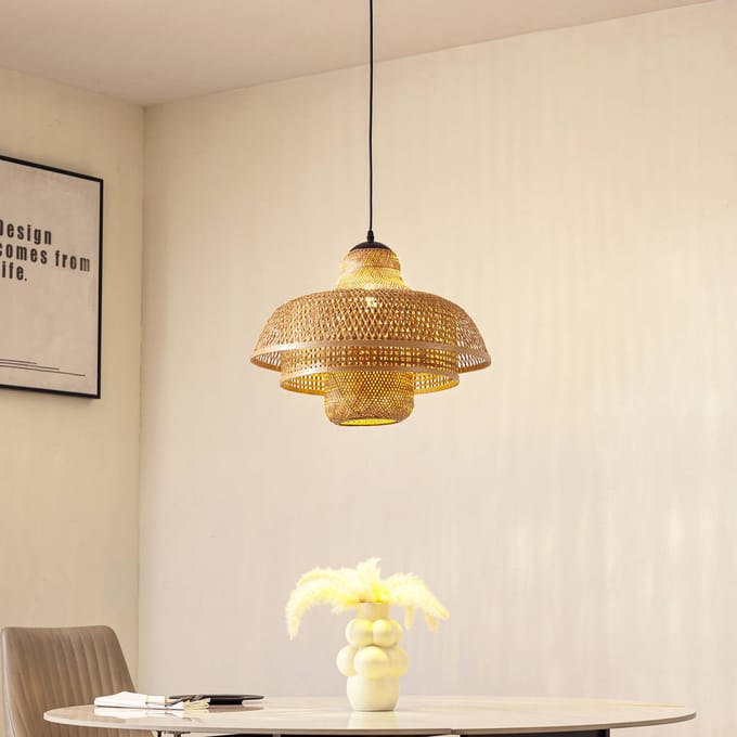 Lucande hanglamp Rasmina, bamboe, Ø 50 cm, 1-lamp