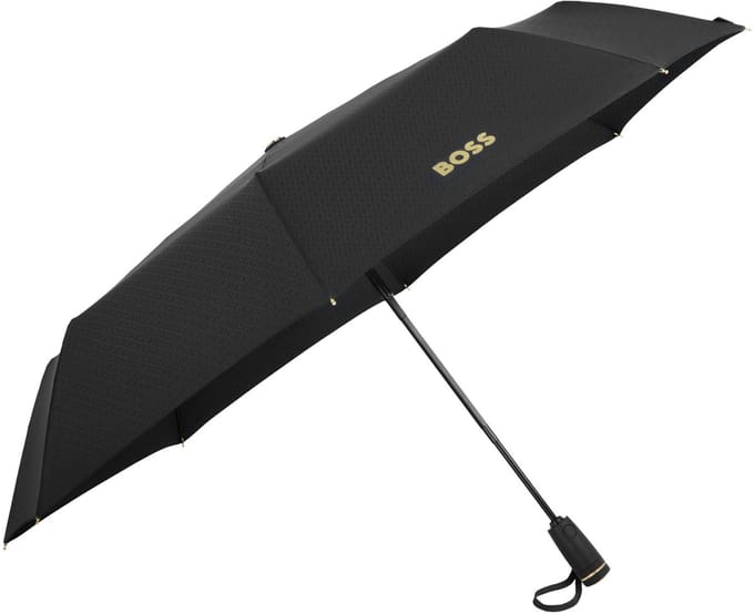 HUGO BOSS Paraplu Double B Pocket Umbrella Black & Gold Zwart