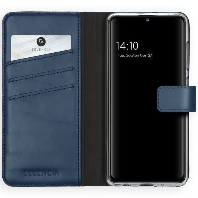Selencia Hoesje - Geschikt voor Samsung Galaxy A41 - Echt Lederen Bookcase - Blauw