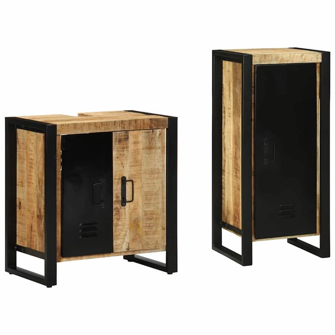 vidaXL - Badkamermeubel - Set - 2 - st - Bruin - en - Zwart - Massief - Mango - Hout