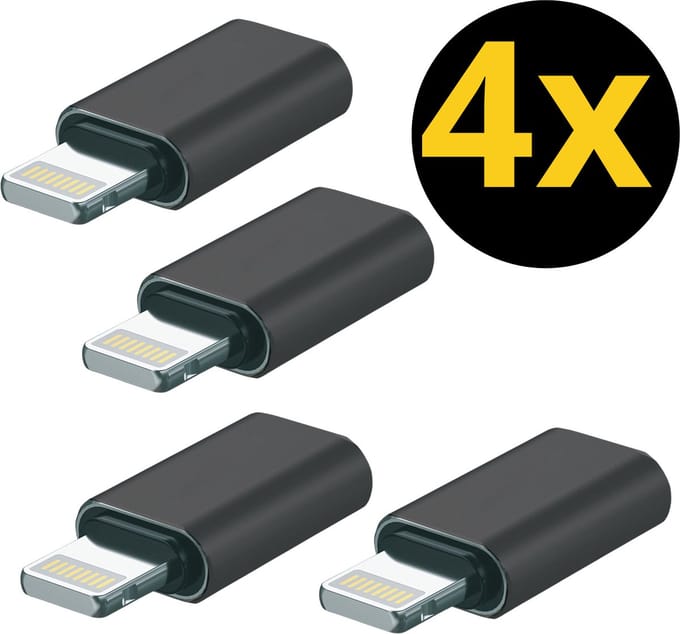 Set van 4 - Lightning naar USB-C Adapter - Aluminium Design - Staza