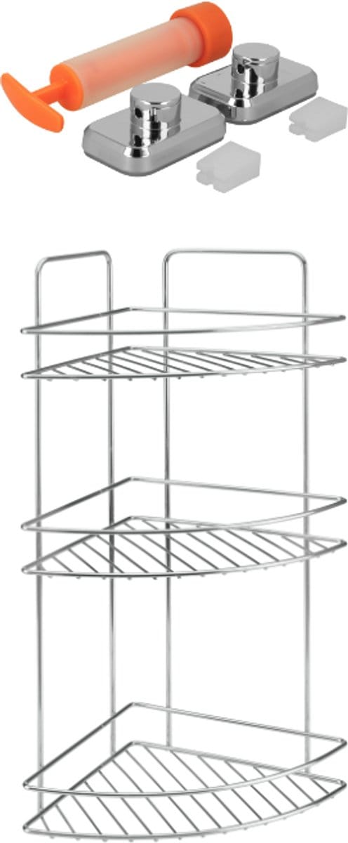 Metaltex - Doucherek Reflex - 3 lagen voor hoek - Badkamerrek - Met vacuum-fix montageset - Chrometherm