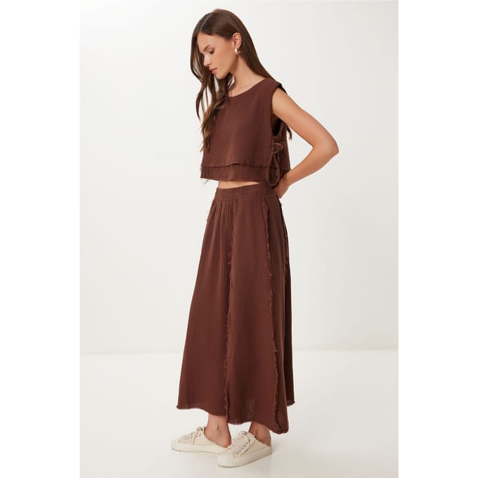Katoenen Mouwloze Blouse en Wijde Rok Set