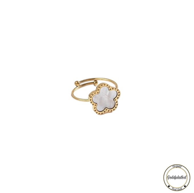 Soraro Klaver Ring | Wit | Klemring| Klavertje vier | Dames Cadeau | Moederdag | Moederdag cadeau
