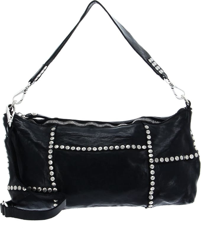 CAMPOMAGGI Leren Schoudertas Horizontal Shoulder Bag Nero Zwart