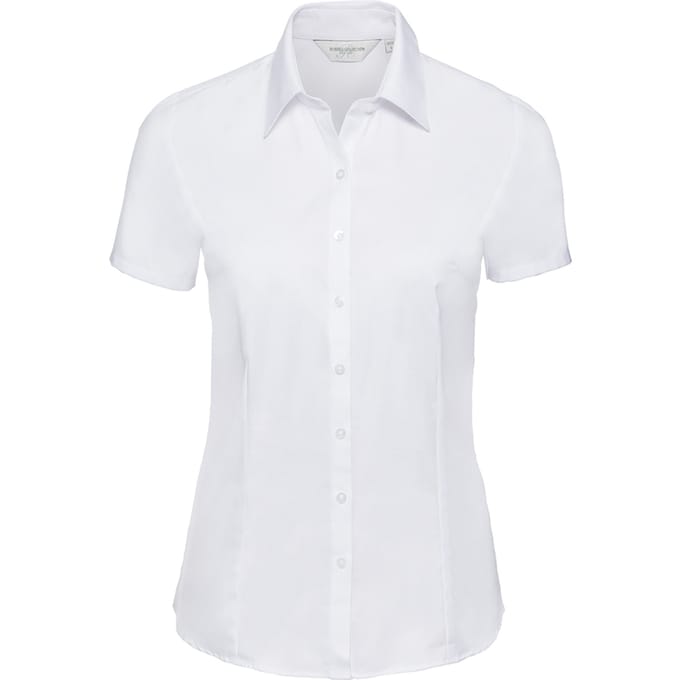 Russell Collection Effen overhemd met korte mouwen in visgraatmotief voor dames/dames (Wit)