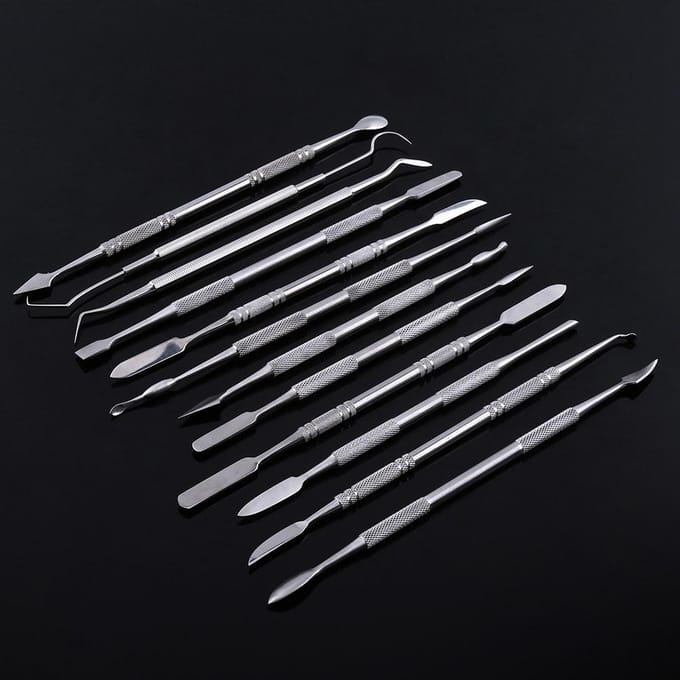 Kit de 12 outils de sculpture de cire double face en acier inoxydable pour décoration, bijouterie, laboratoire dentaire white