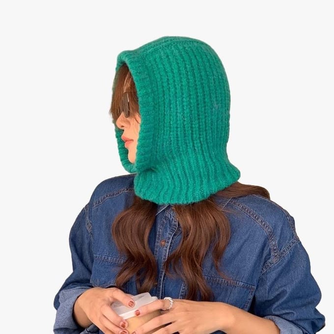Chapeau Tricoté Écharpe Femme Pièce Unique Chapeau d'Hiver Peluche Chaud et Tendance Polyvalent Chapeau Tricoté Adjustable vert