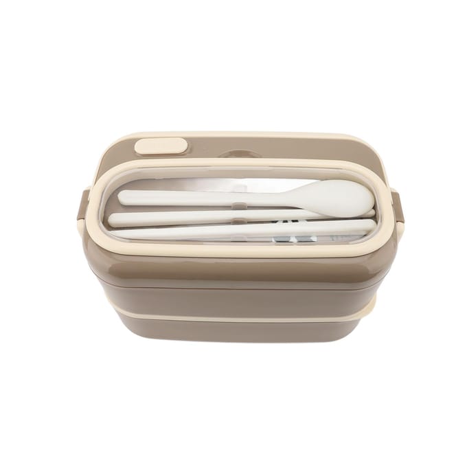 2 Laags Lunchbox 1400ml RVS Binnenkant PP Schaal Magnetronbestendig Lunchcontainer met Bestek White