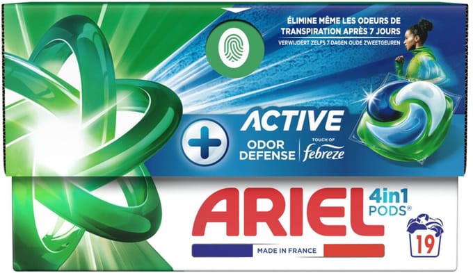 Ariel 4in1 Wasmiddel Pods Actieve Geurbestrijding 19 stuks