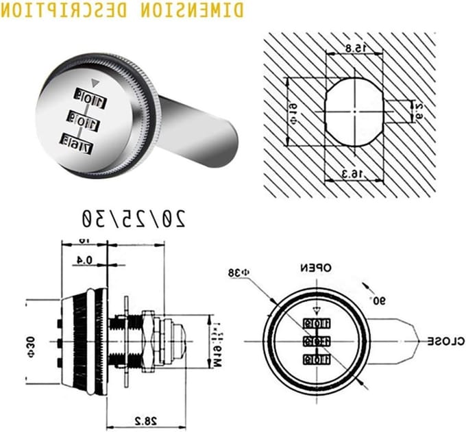 3 Digit Code Combinatielock, 20mm Wachtwoord Beveiligingsslot van Zinklegering voor Kluis, Kledingkast en Meubel, Zwart