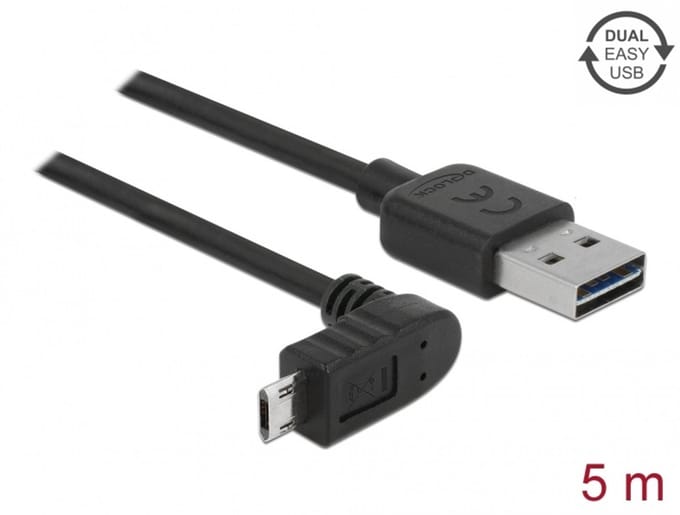Delock Cable EASY-USB 2.0 Type-A male > EASY-USB 2.0 Type Micro-B male angled up / down 5 m black