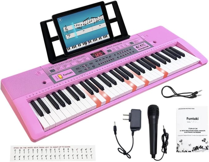 Elektrisch keyboard met 61 verlichte toetsen voor beginners en kinderen