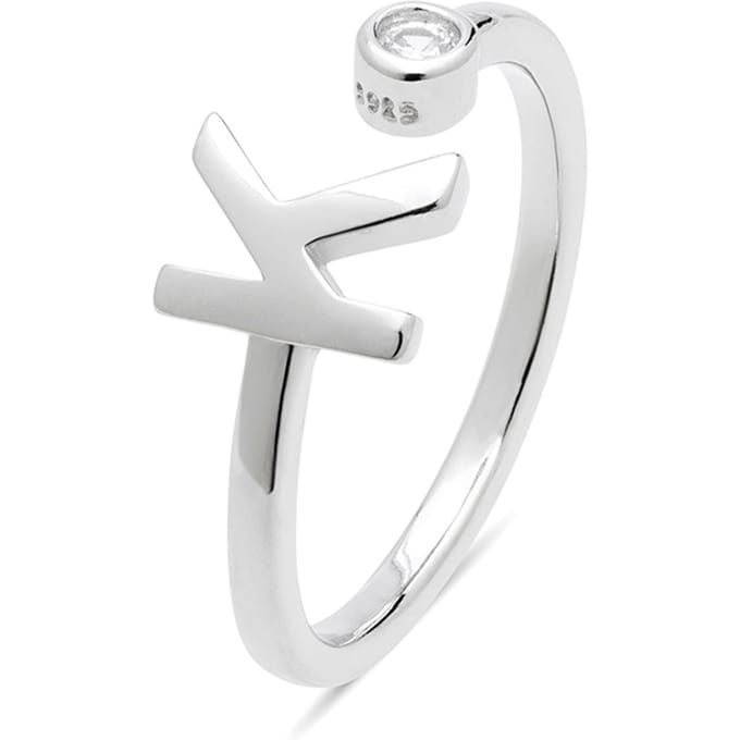 Bague - LUXENTER - Alphabet - Argent sterling 925 - Zircone brillante - Finition rhodiée Taille unique white