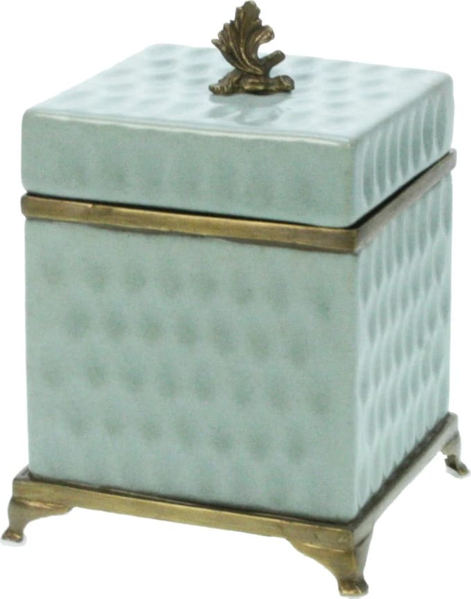 Doosje met deksel Blad, turquoise 10x10x14,5cm