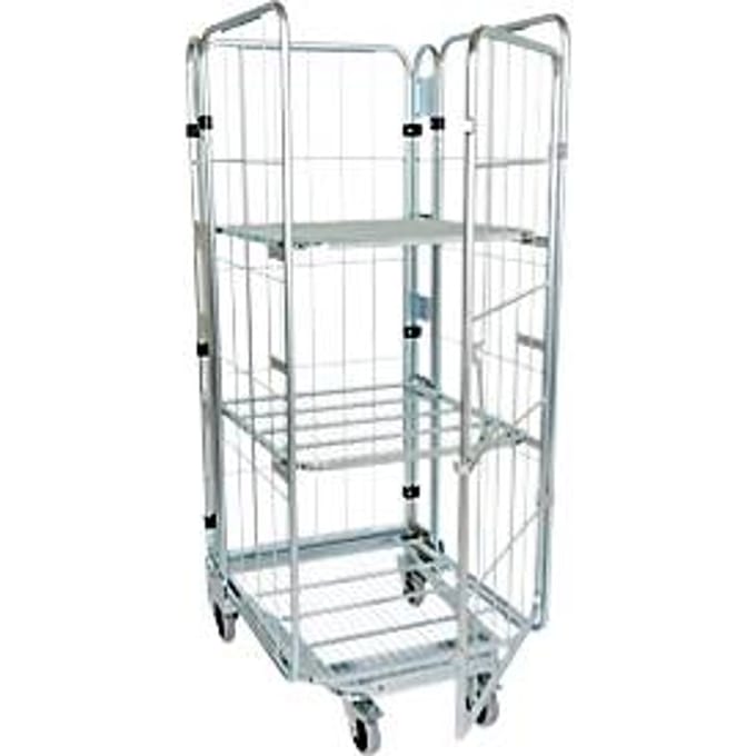 Nestbare rolcontainer, 4-zijdig, gegalvaniseerd, draagvermogen 500 kg, met 2 tussenborden