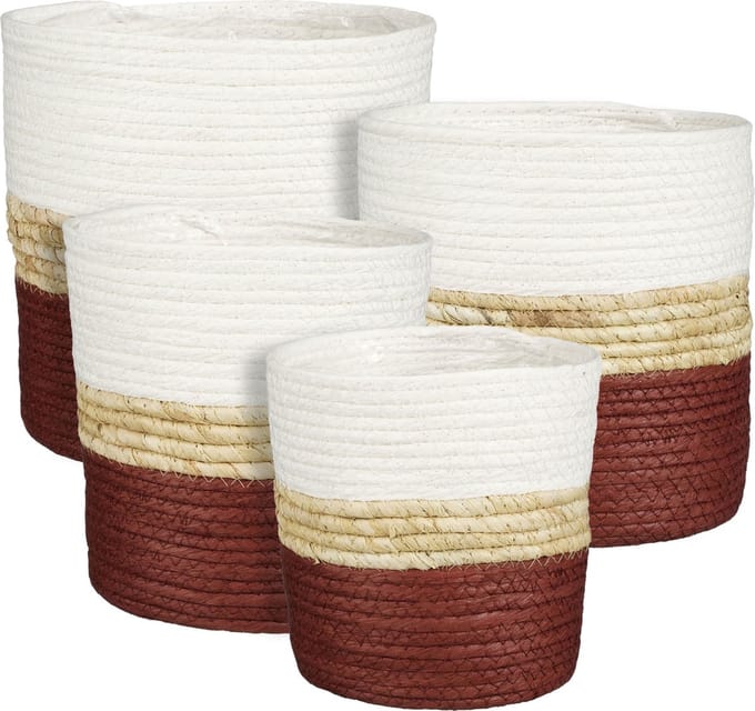 Mica-Rachel mand rond d.rood set van 4-H25xD25cm