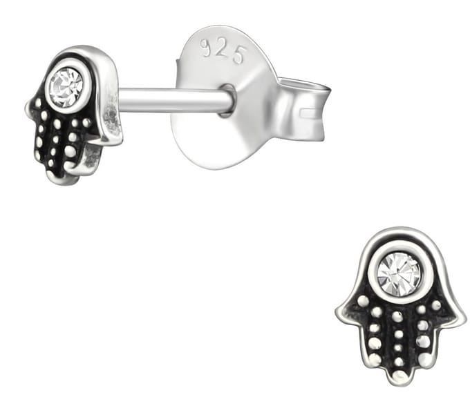 Joy|S - Zilveren mini hamsa oorbellen - 3 x 4 mm - kinderoorbellen - geoxideerd