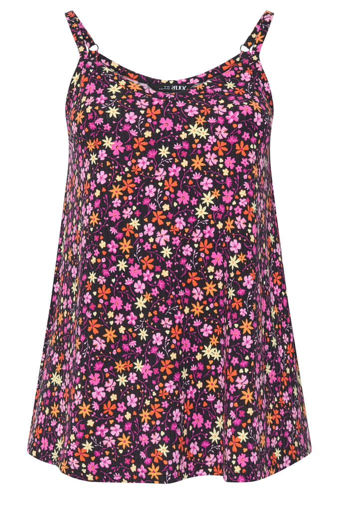 Yours Zwarte En Roze Geribbelde Swingtop Met Bloemenprint Size 42