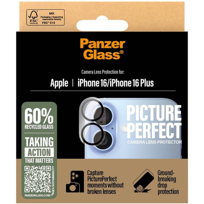 PanzerGlass Screenprotector geschikt voor Apple iPhone 16 Glazen | PanzerGlass PicturePerfect Camera Protector - Case Friendly