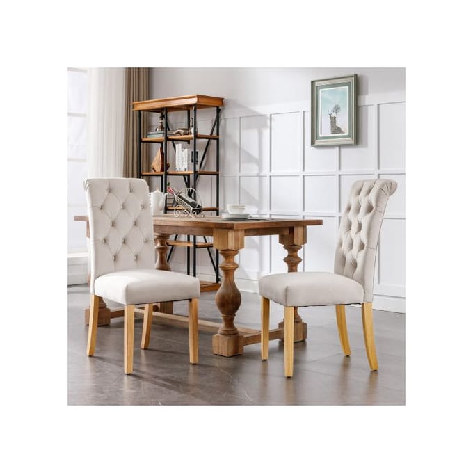 Eetkamerstoelen - MUVOE - Set van 4 - Beige fluweel - Eikenhouten poten - Modern design beige