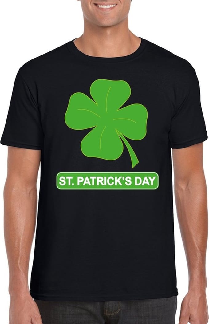 St. Patricksday klavertje t-shirt zwart heren - St Patrick's day kleding M