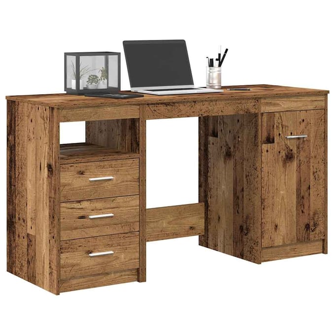 vidaXL - Bureau - met - kast - Oud - hout - Bewerkt - hout