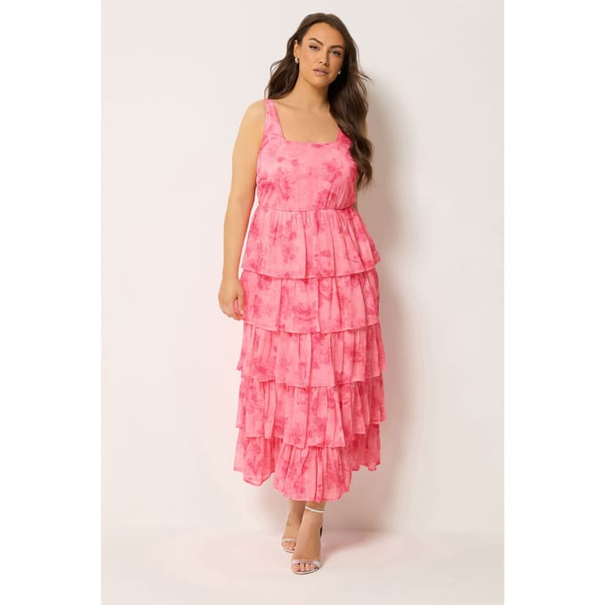 Yours Roze Jurk Met Bloemenprint En Ruche Size 46
