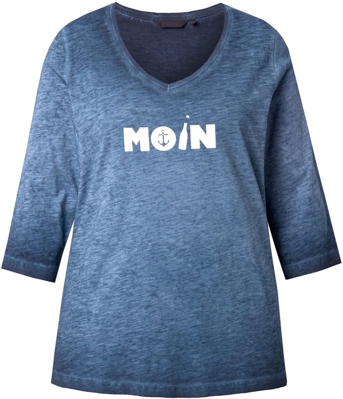 Ulla Popken - Dames - Shirt moin V-hals 3/4-mouw - Marine - Maat 42+