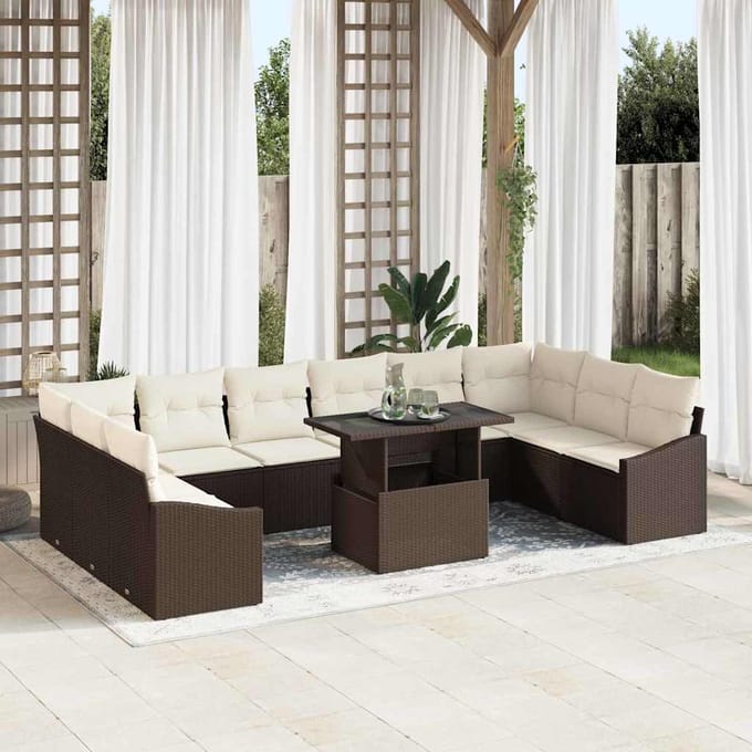 vidaXL - Bankstel - 11 - st - Bruin - en - Crème - poly - rattan