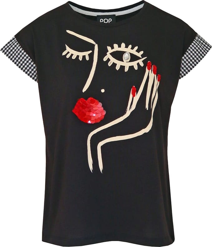 Verysimple • zwart t-shirt met knipogende dame • maat M (IT44)