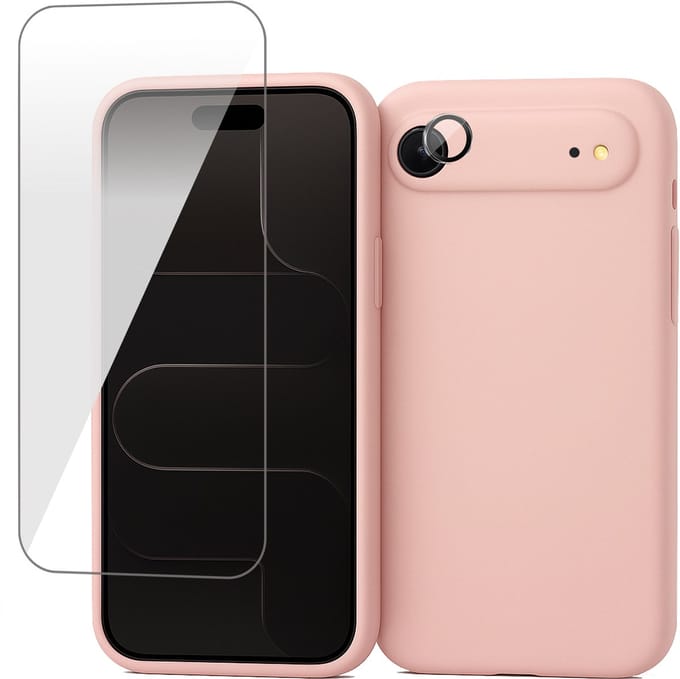 Hoesje geschikt voor iPhone 17 Air - Screenprotector Glas & Camera Protector - Mat Back Case Roze