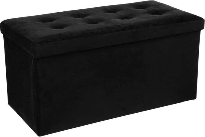 Atmosphera Poef/hocker - zwart - MDF/fluweel - 76 x 38 x 38 cm - opvouwbaar - opbergbox