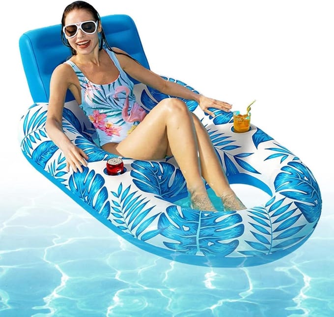 Drijvend ligbed - Opblaasbare mat - Ontspannen op water - Met bekerhouder - 160x120cm - Blauw