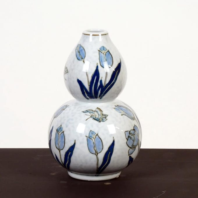 Tulp vaas Vincent - Tulpenvaas - Blauw Wit - Large - Hoogte 26 cm
