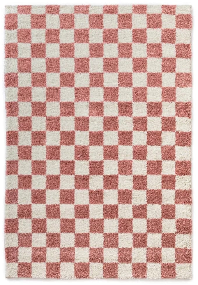 Checkerboard vloerkleed - Check ivoor/roze 100x150