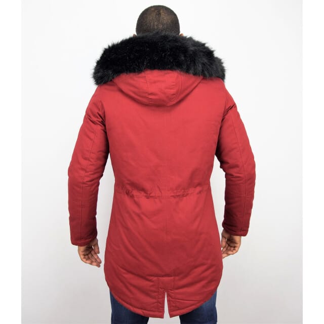 Lange Heren Winterjas - Met Faux Bontkraag - Rood