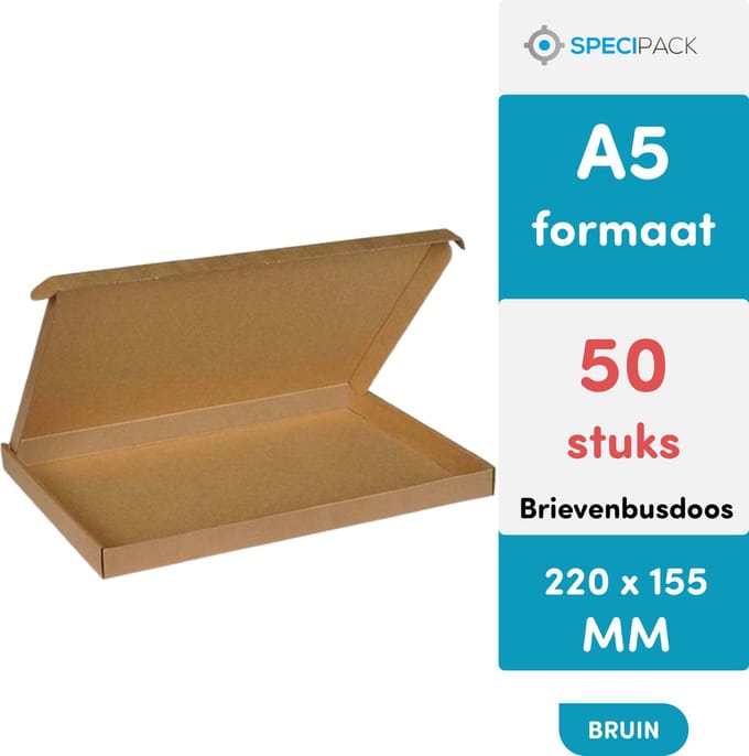 Specipack Brievenbusdoos A5 Bruin - 50 stuks - Verzenddozen met Extra Sluiting - 220 x 155 x 30 mm - Postdozen