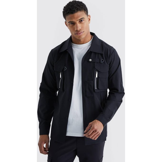 Regular Fit Technical Stretch 3d Pocket Utility Shirt | Black | Size Medium