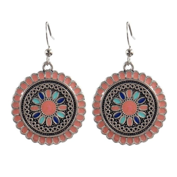 Fako Bijoux® - Oorbellen - Bohemian - Cirkel Retro - Roze