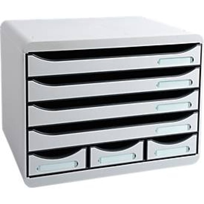 Exacompta STOREBOX Office lichtgrijs, 7 open laden A4+ liggend, 27 cm diep, geruisloos, veiligheidsstop, stapelbaar, 25 jaar