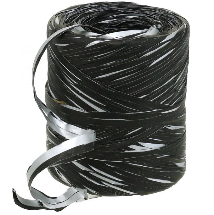 Raffialint zwart zilver cadeaulint decoratief lint 200m