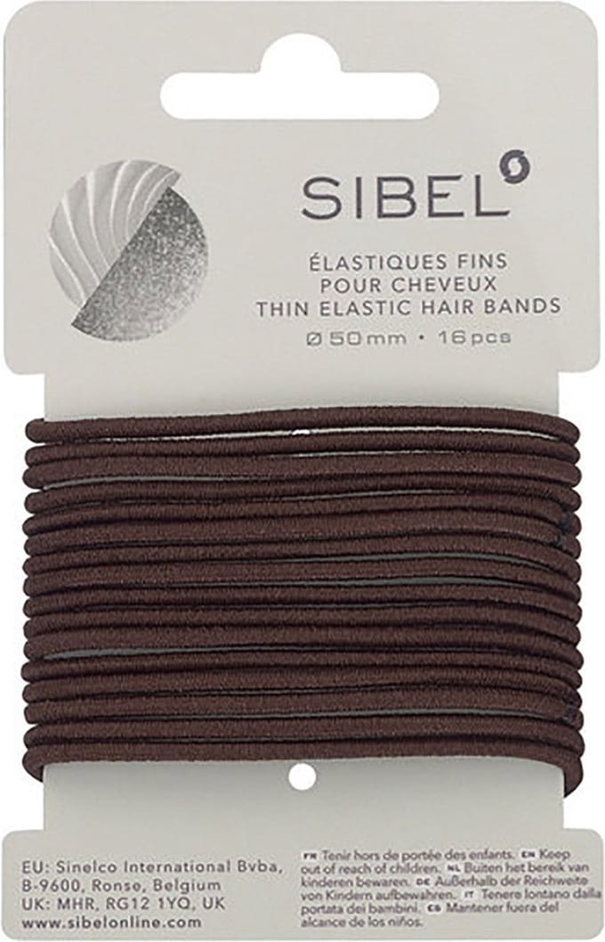 Sibel - Thin Elastic Hair Bands - Brown - 16 Stuks