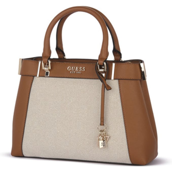 GUESS Handtas Schoudertas Anadela Three Compartment Satchel Bag Natural / Cognac Veelkleurig