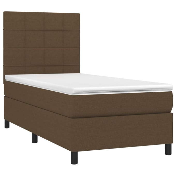 vidaXL - Boxspring - met - matras - en - LED - stof - donkerbruin - 90x190 - cm