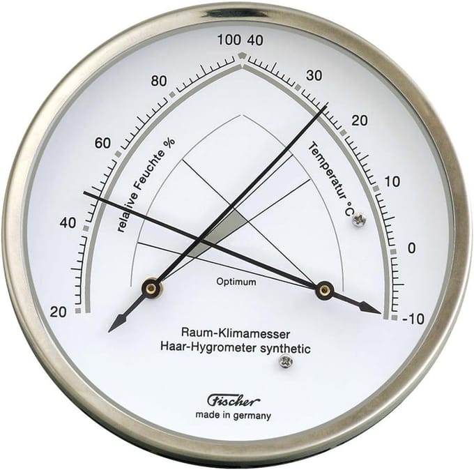 Klimaatmeter - Hygrometer Thermometer - Binnenklimaat Meten - Synthetisch Haar - Diameter 130 mm