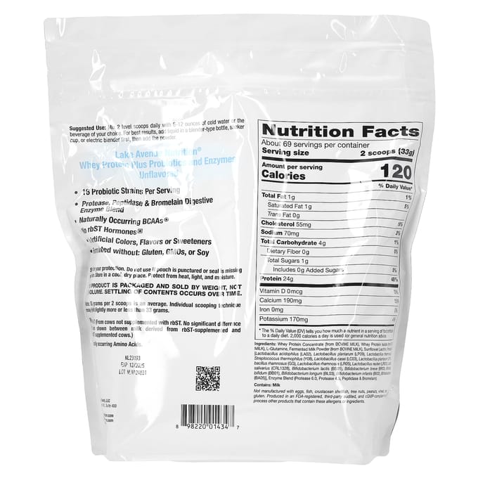 Wei-eiwit + Probioticum, Zonder smaak, 2,27G (5lb)