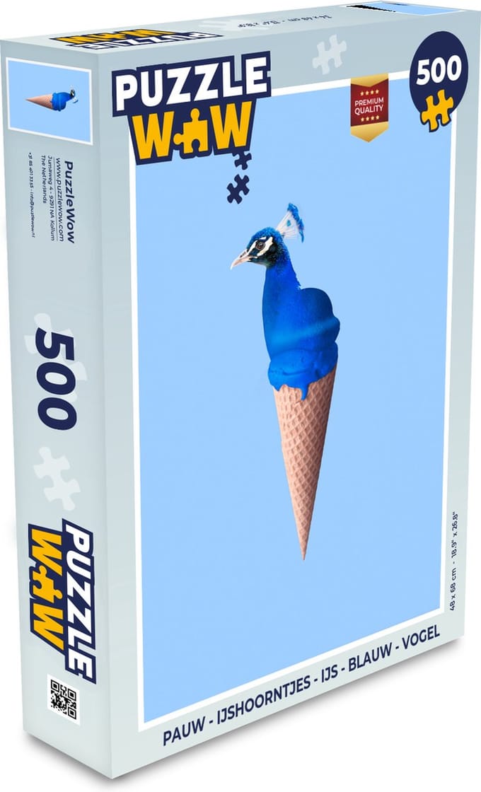 Puzzel Pauw - IJshoorntje - IJs - Blauw - Vogel - Legpuzzel - Puzzel 500 stukjes